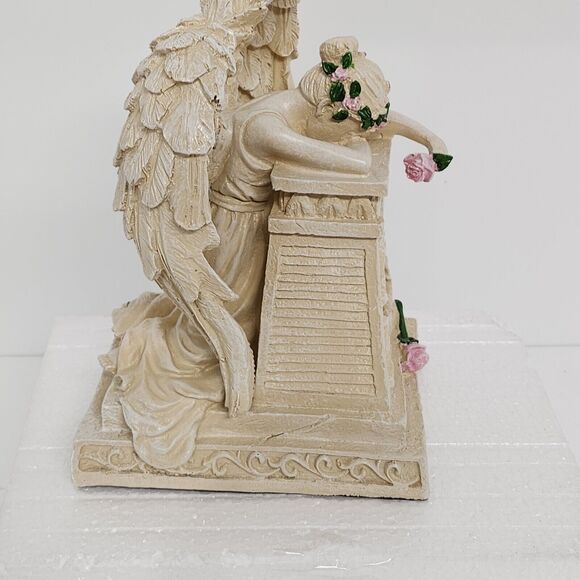 Solar Lighted Stone-Finished Resin Weeping Angel Garden Memorial, Beige New! - Picture 6 of 10